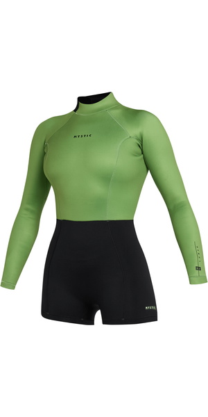 2025 Mystic Womens Lunar Long Arm 2/2mm Back Zip Shorty Wetsuit 35000.240111 - Soft Green